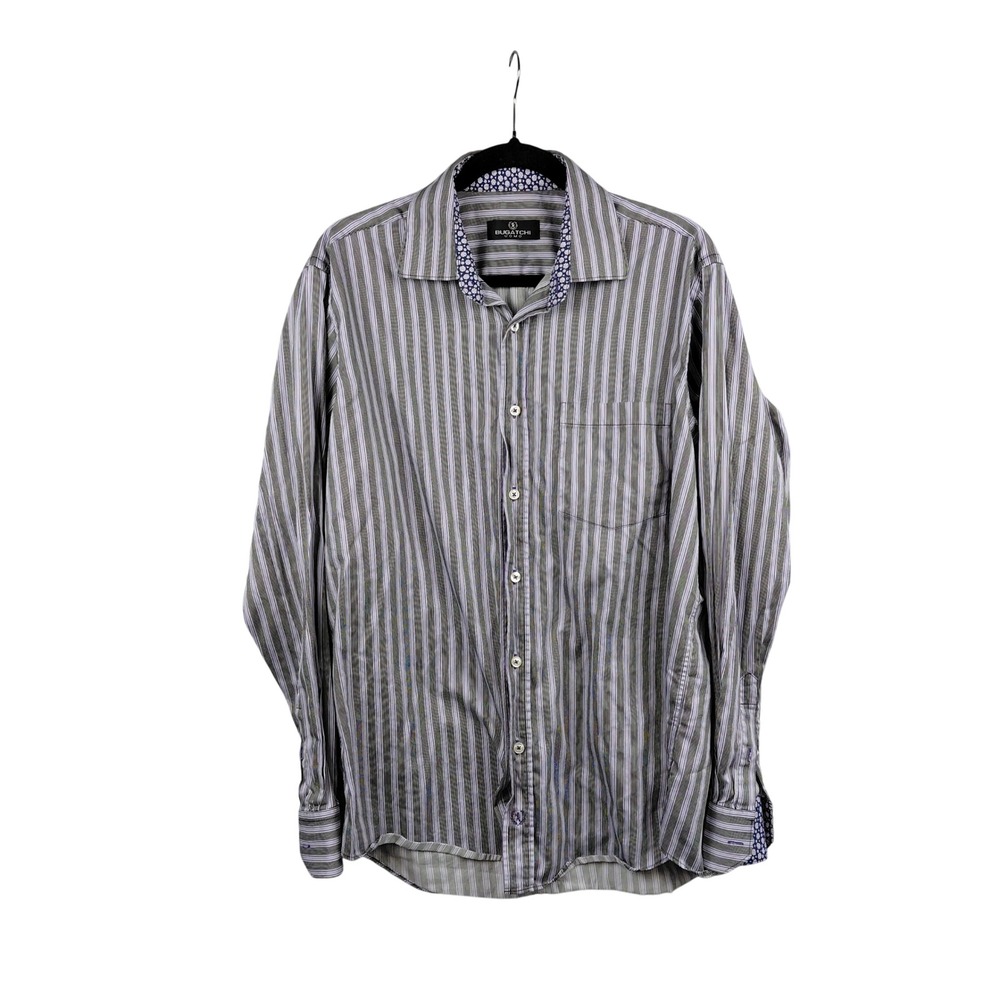 BUGATCHI UOMO Men's Striped Dress Shirt Long Sleeve Button Down 100 Cotton